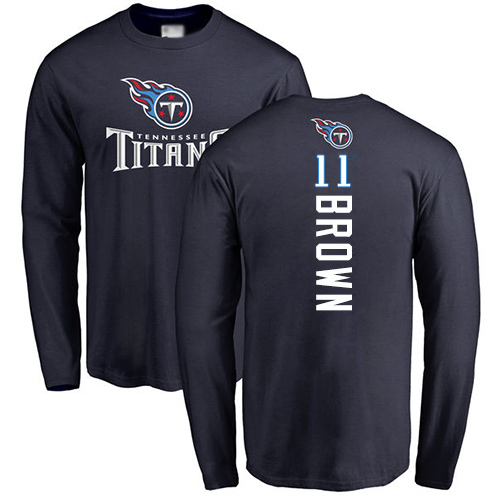 Tennessee Titans Men Navy Blue A.J. Brown Backer NFL Football #11 Long Sleeve T Shirt->tennessee titans->NFL Jersey